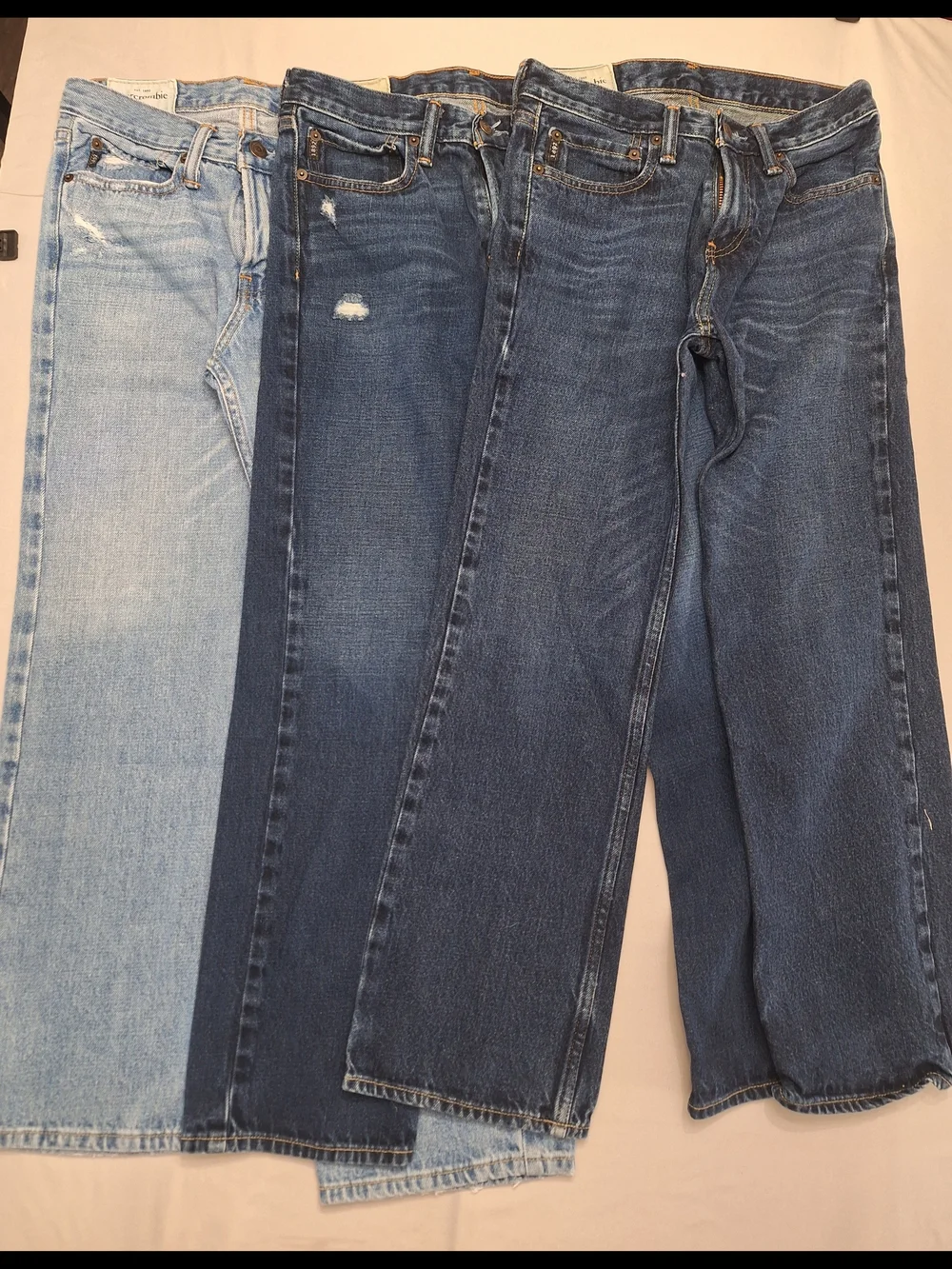 Abercrombie & Fitch Kids Denim Trio — Light, Medium, Darker Blue Wide Leg Jeans